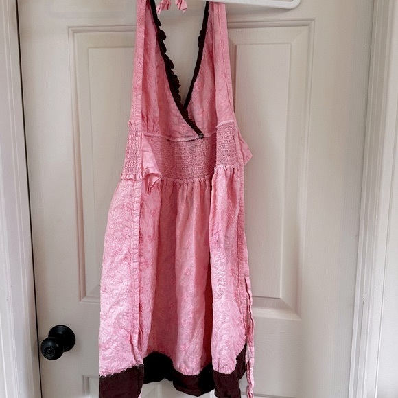 LAST CHANCE! Pink and brown apron - ruffle, pocket - 100% cotton - Picture 6 of 14